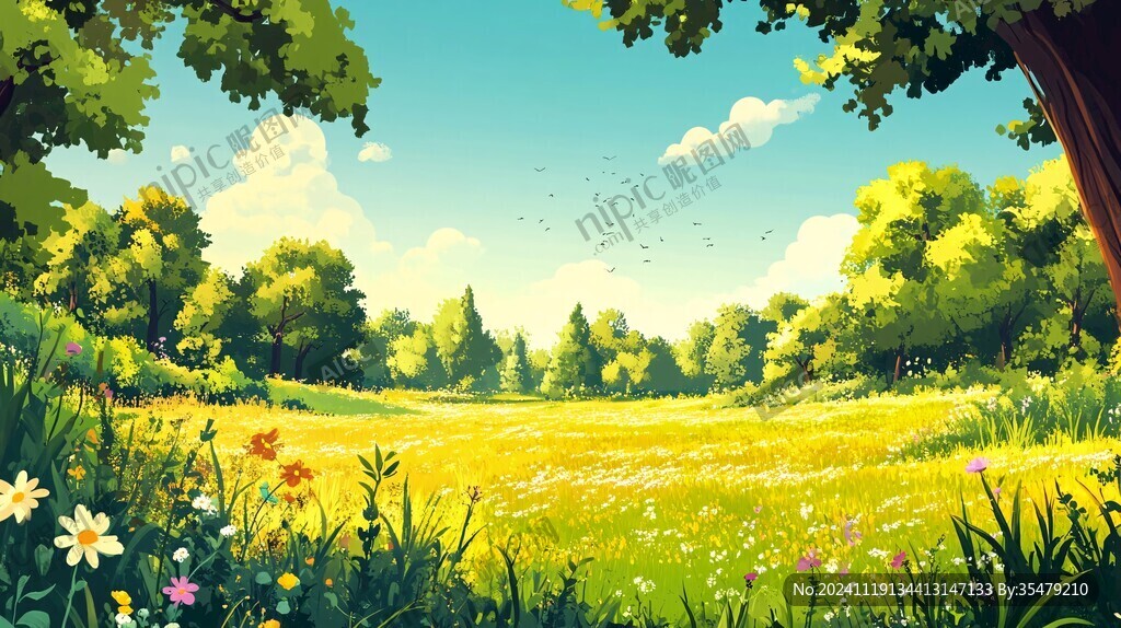 草地场景插画