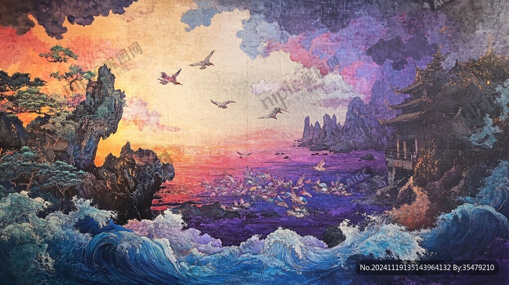 海浪仙鹤海浪酒店壁画