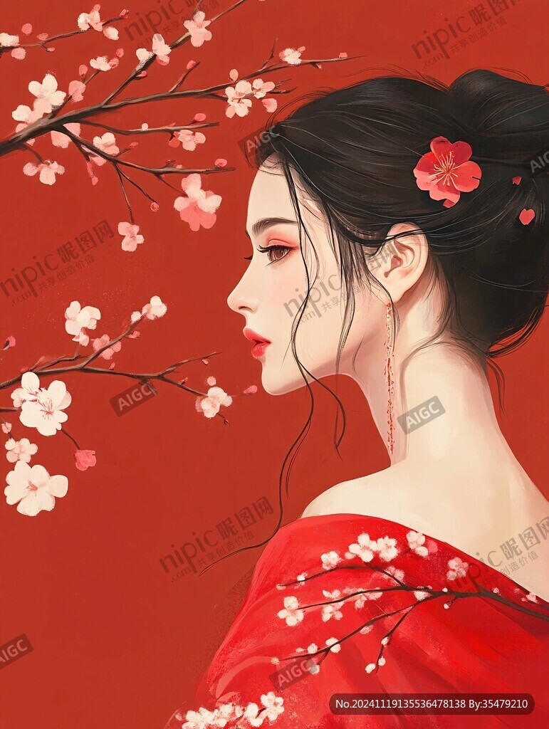 红衣美人插画