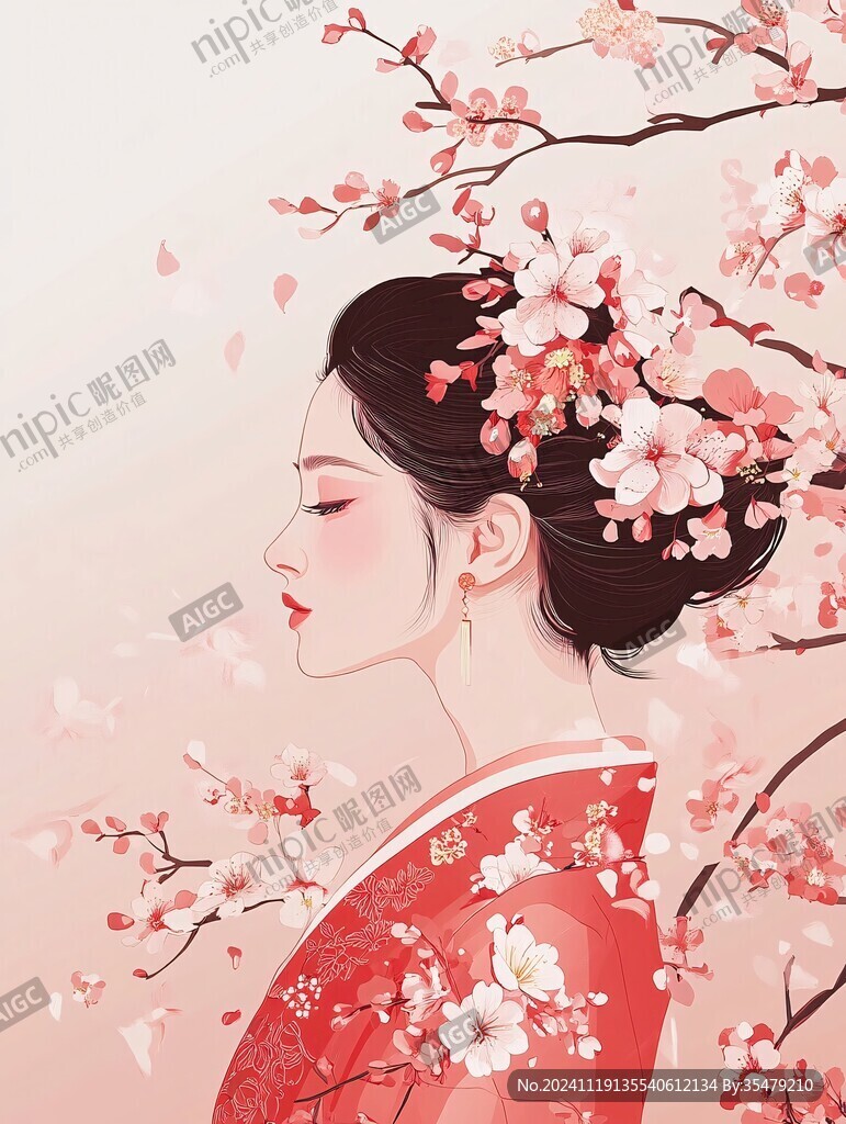 木棉花美女插画