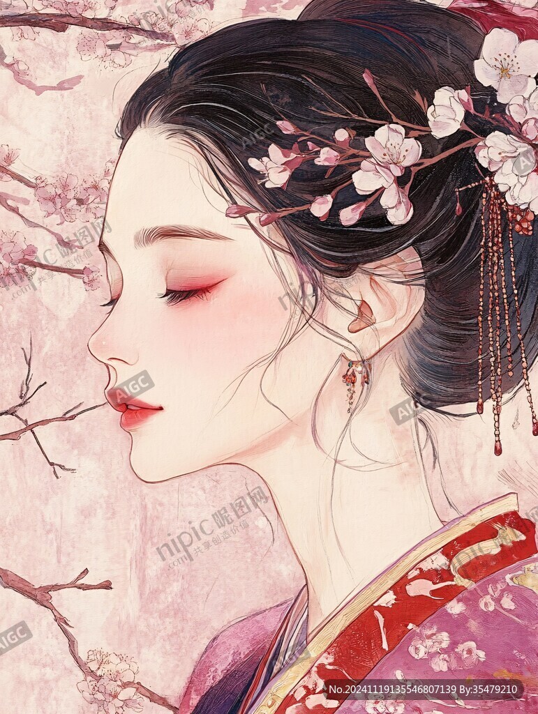 桃花美人插画