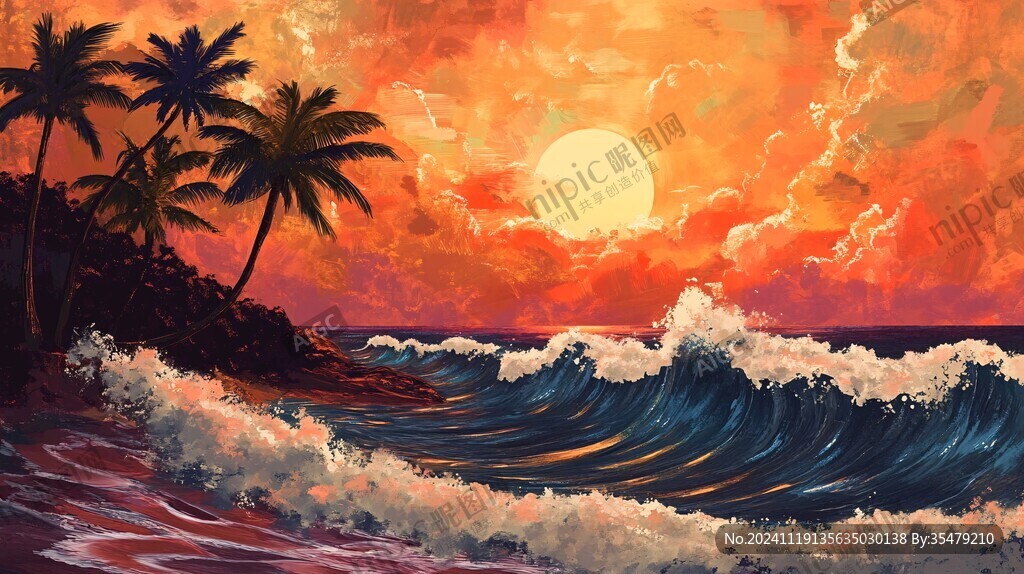 海边落日插画