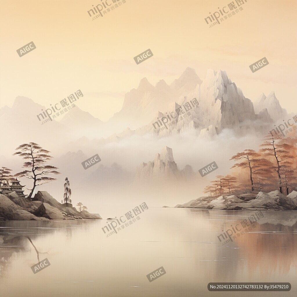 金色山水意境山水
