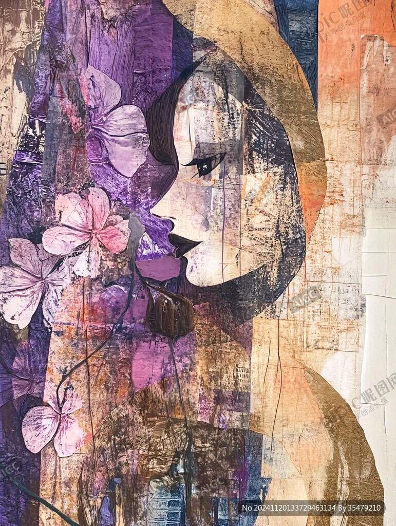 手绘女人花抽象装饰画