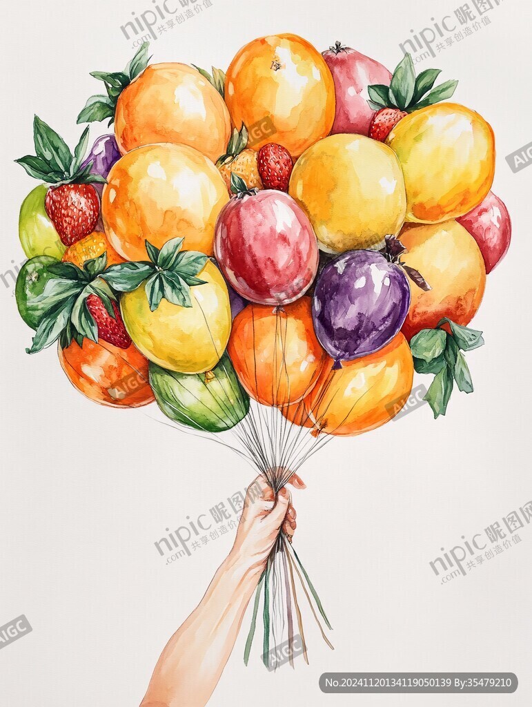 捧着水果插画