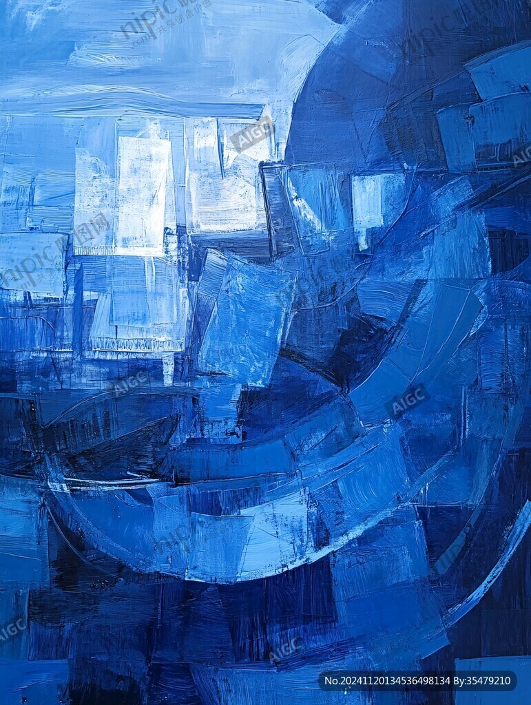 蓝白抽象画