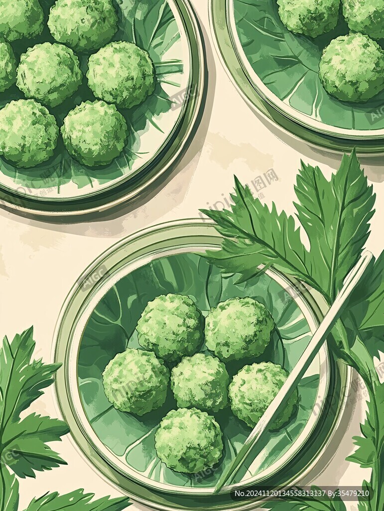 艾草青团插画