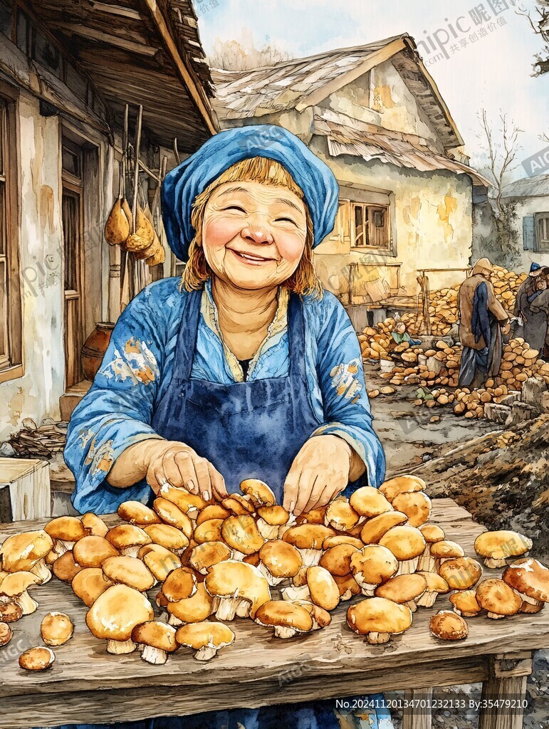 农家小女孩板栗插画