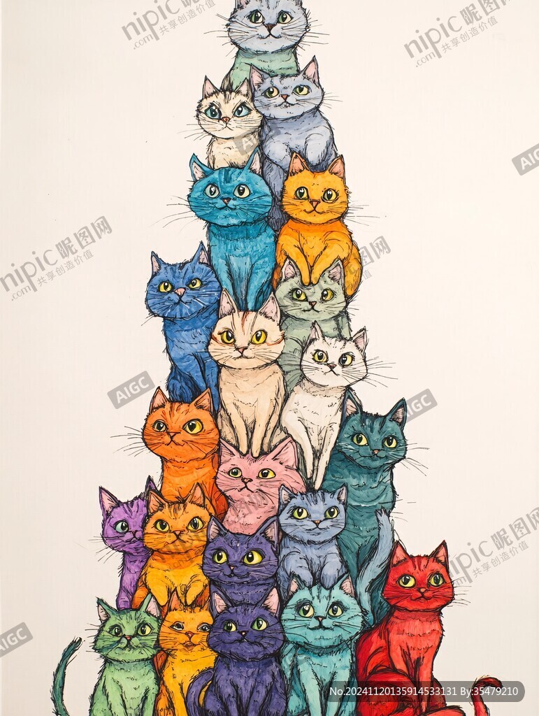 多只猫插画