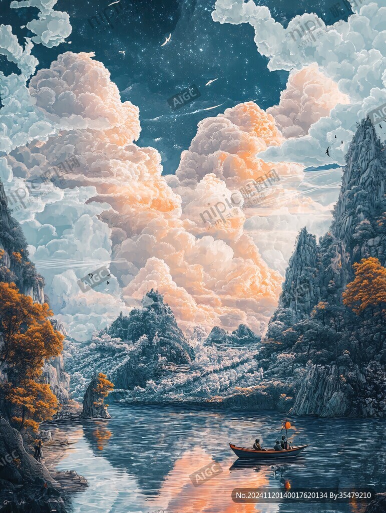 山水行舟插画