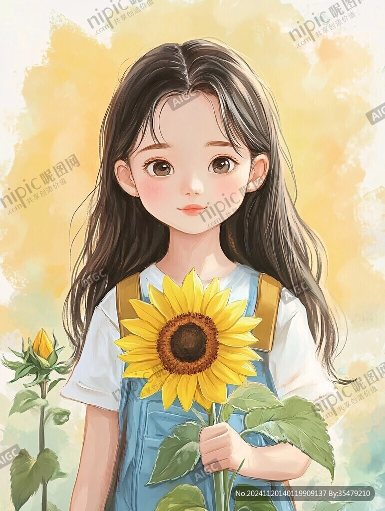 向日葵花丛中的少女