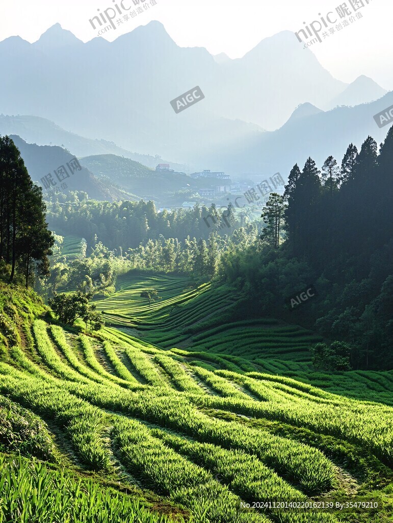 晨光中的梯田风光