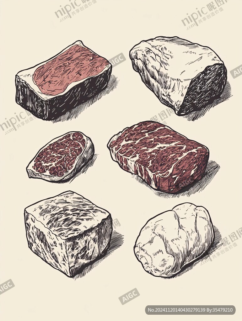 手绘牛肉块