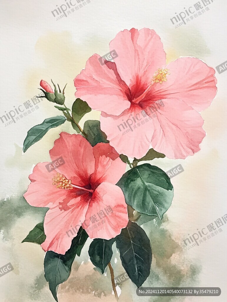 水彩扶桑花