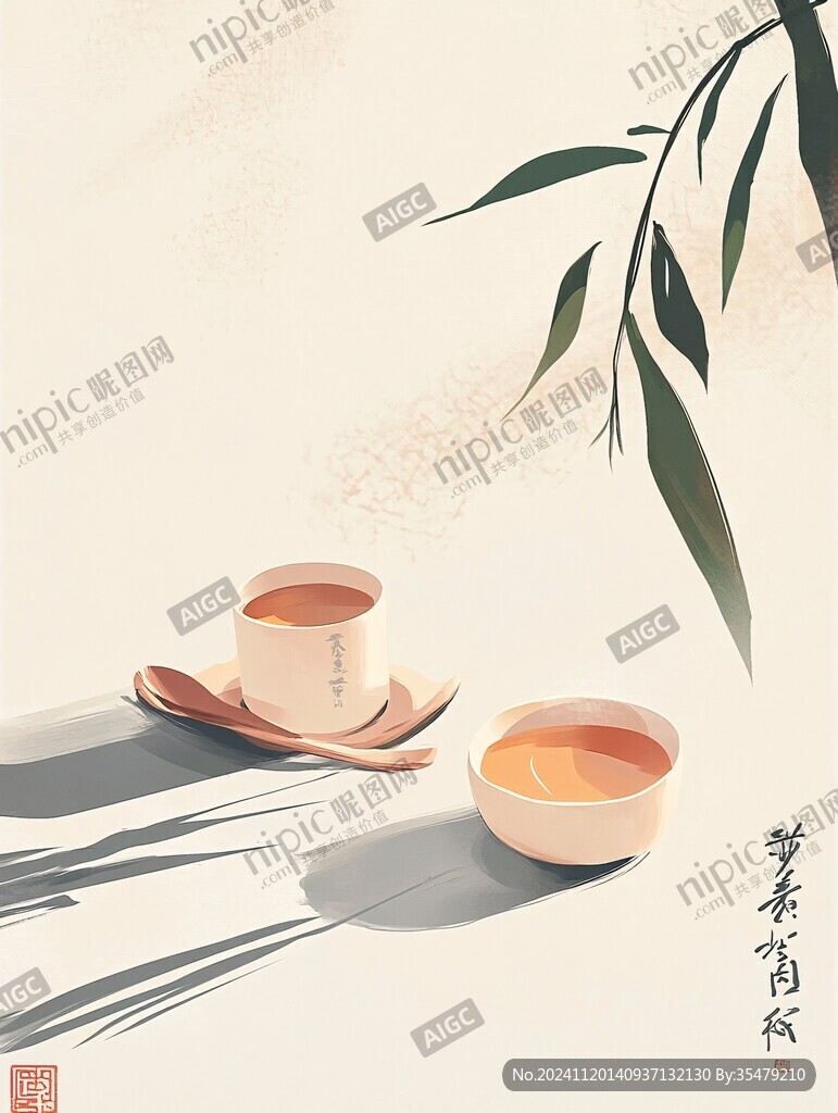 禅茶插画