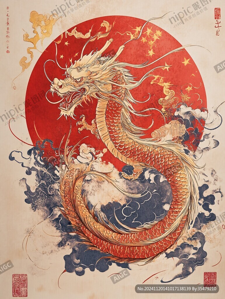 龙年烫金插画