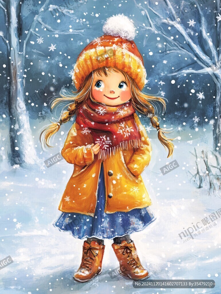 大雪女孩插画
