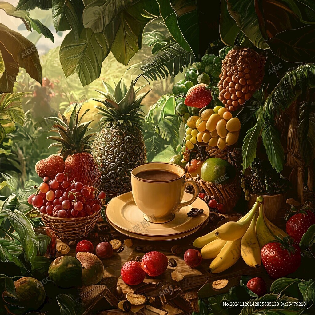 场景咖啡植物插画