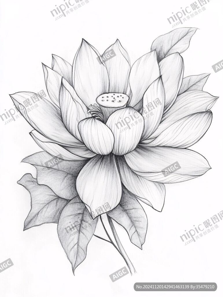 线描雪莲花