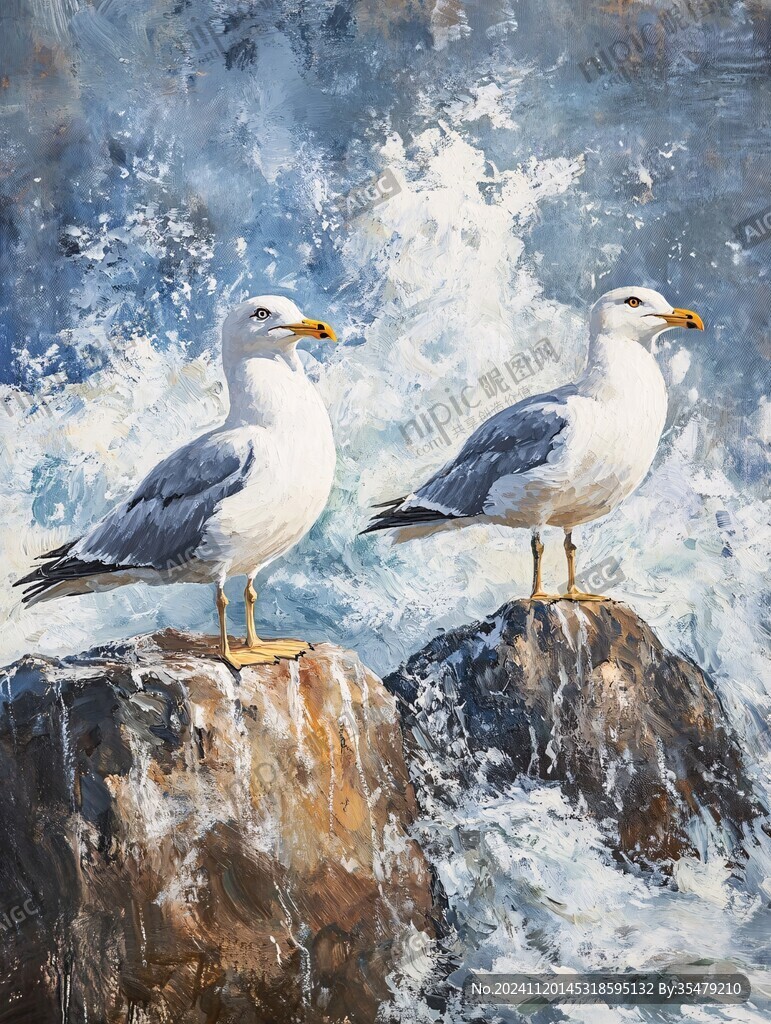 海鸥油画