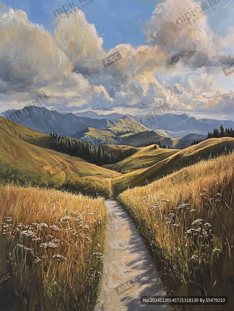乡间道路油画