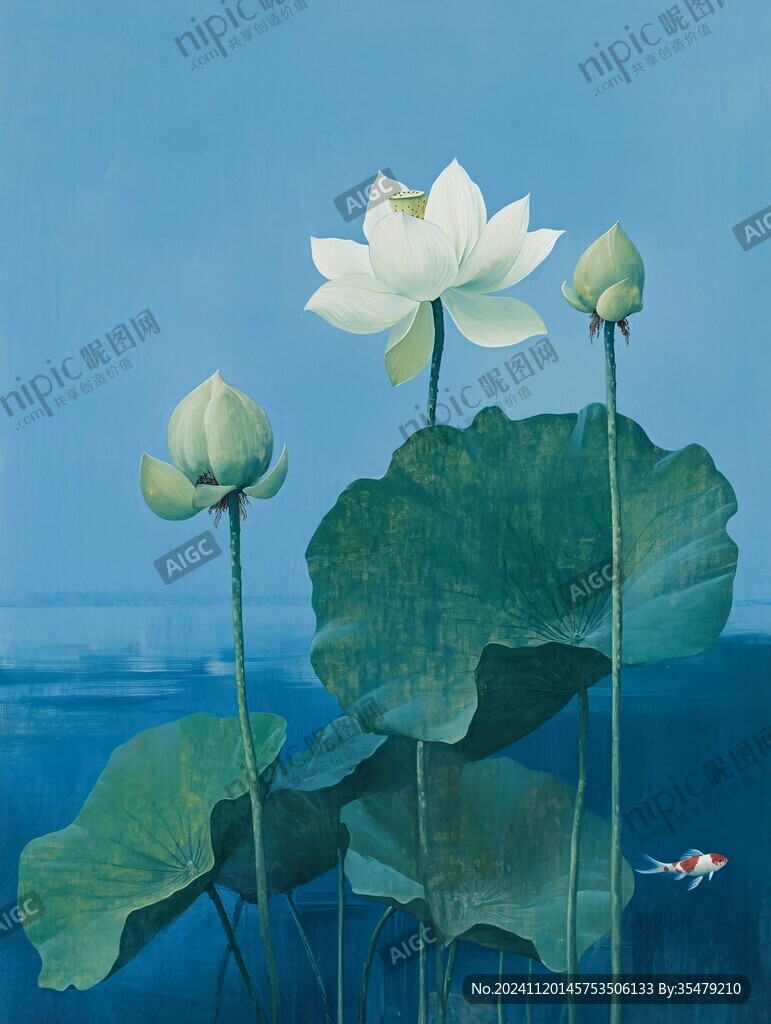 宁静荷花油画
