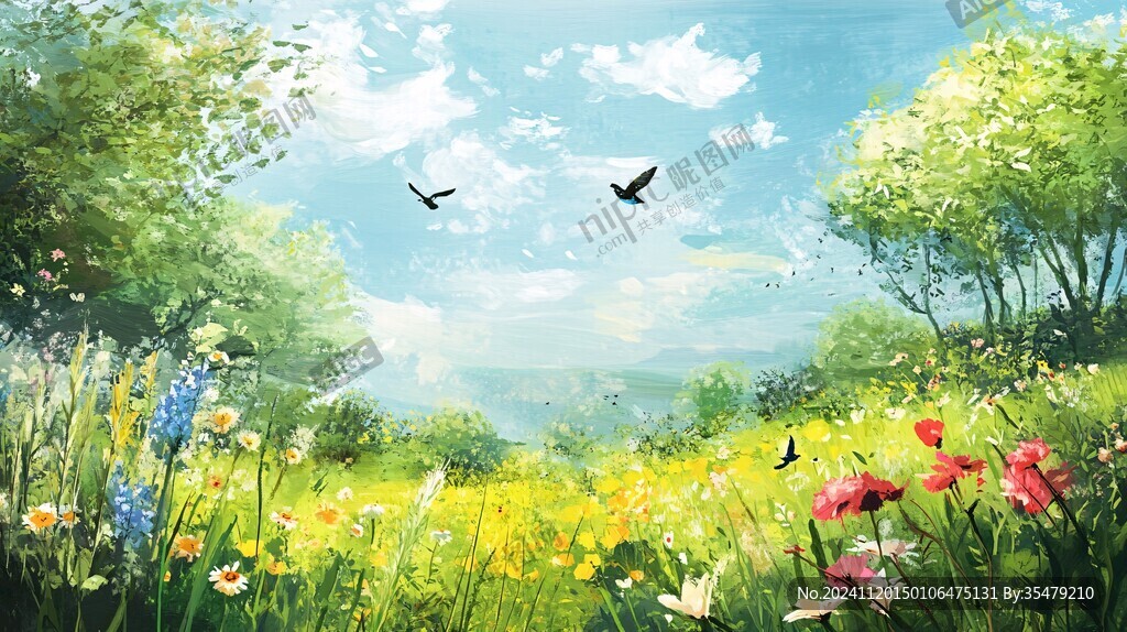 手绘春天风景