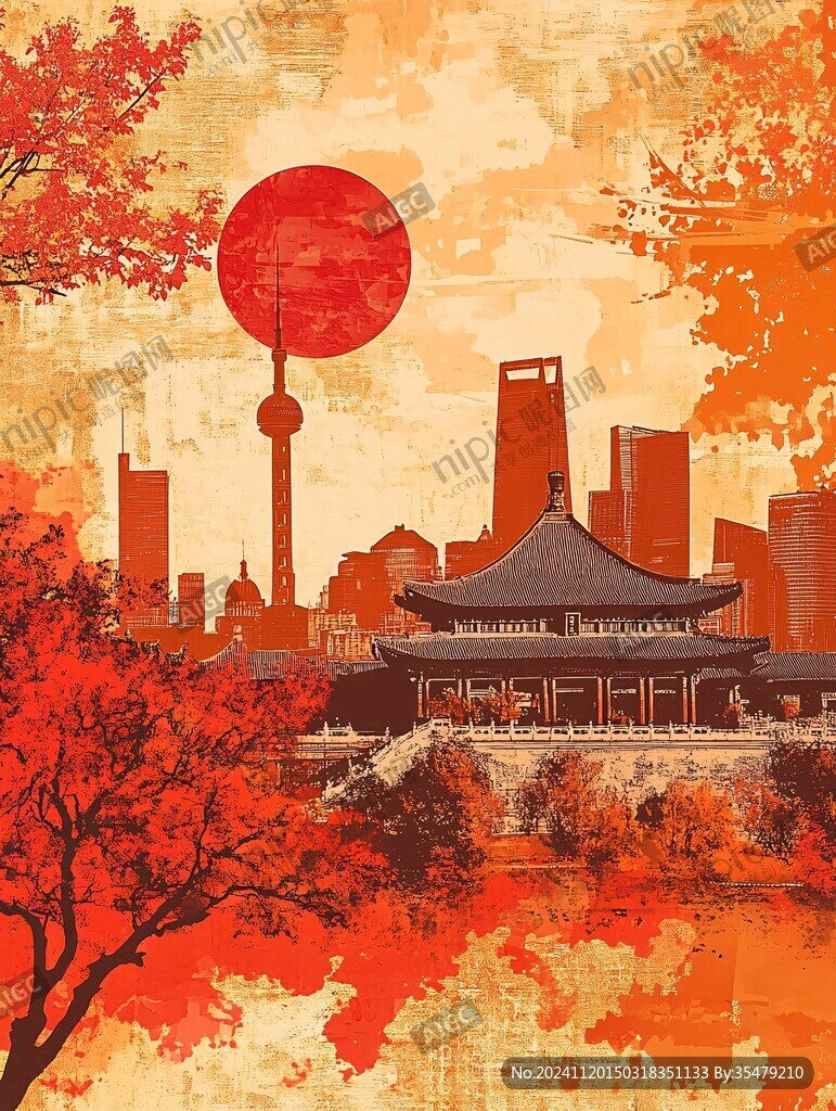 华东地区城市建筑插画