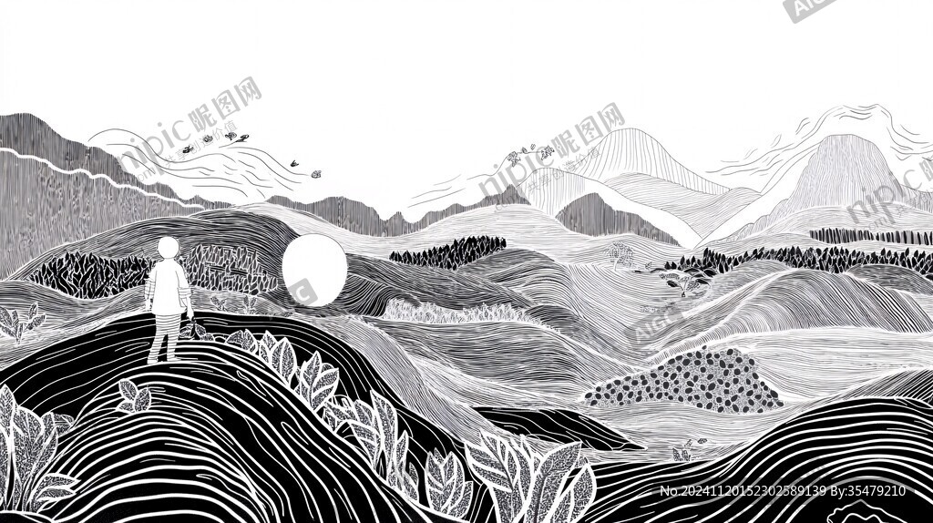 山水线包装插画