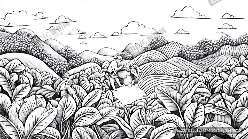 包装插画手绘茶山