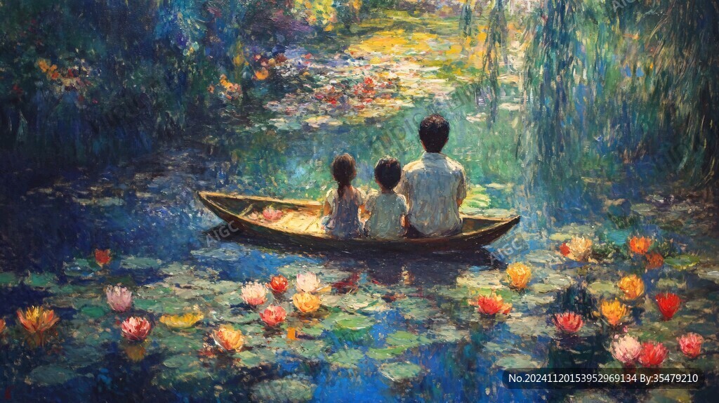 油画荷塘月色