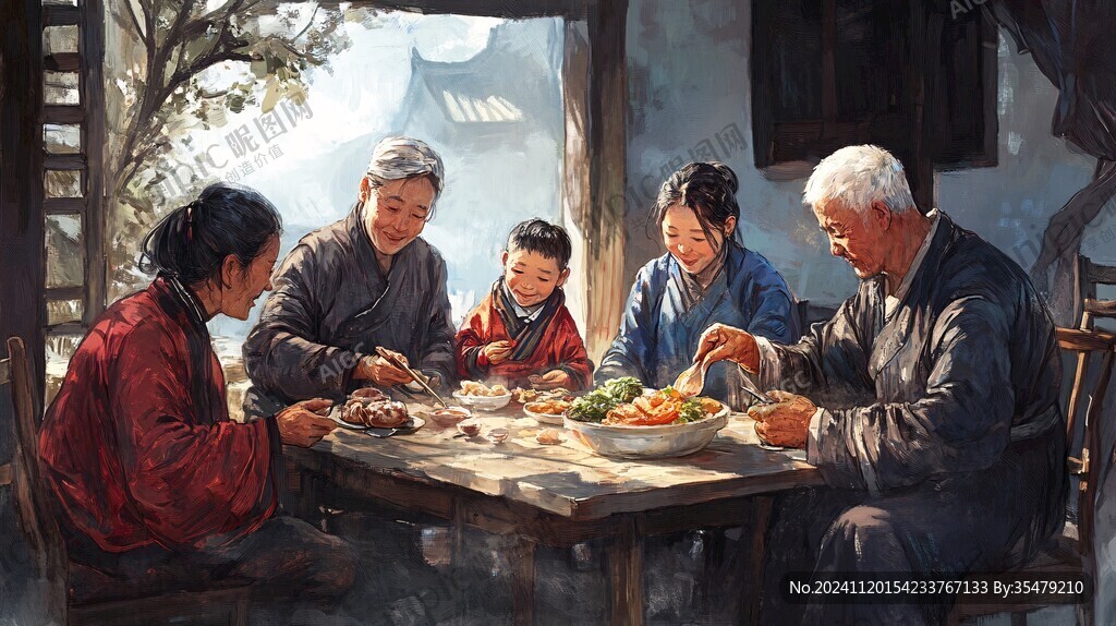 一家人吃饭微场景