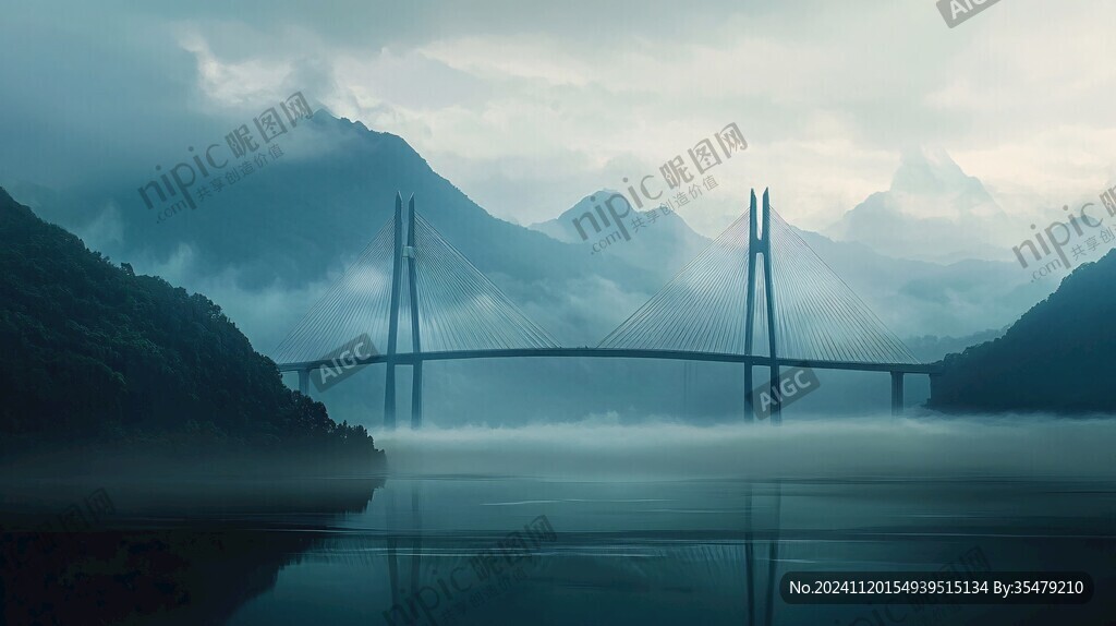 云雾缭绕大桥