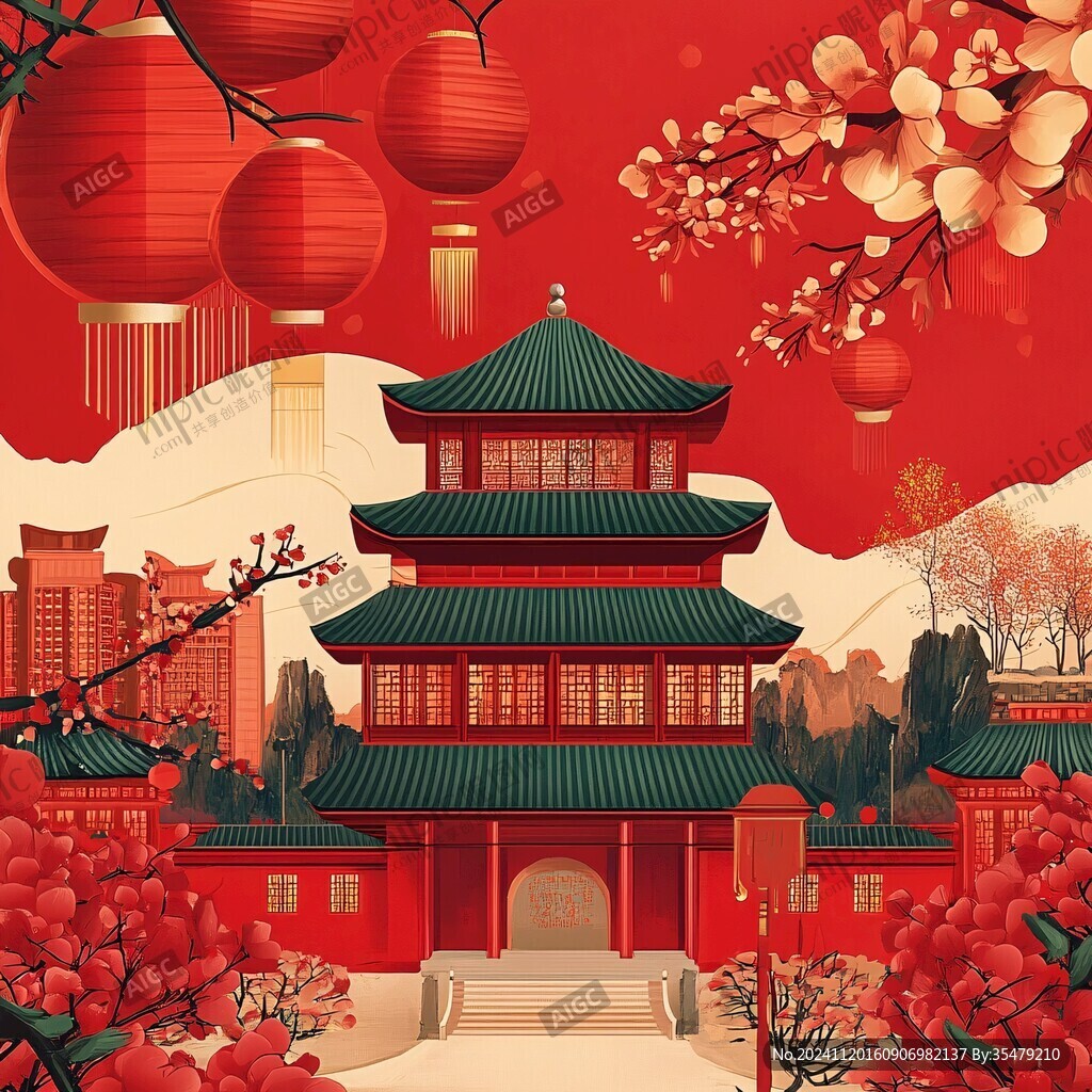 红宫墙插画