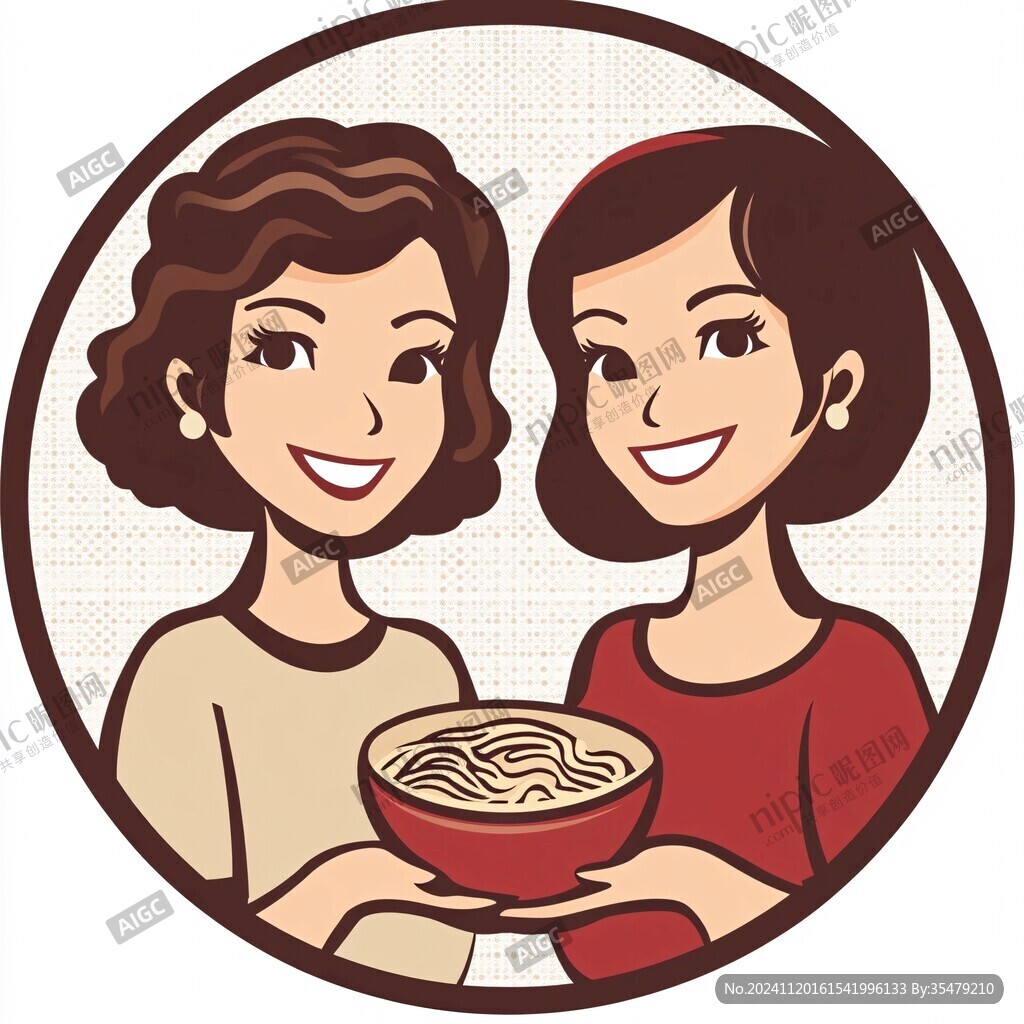 面条插画妈妈做饭