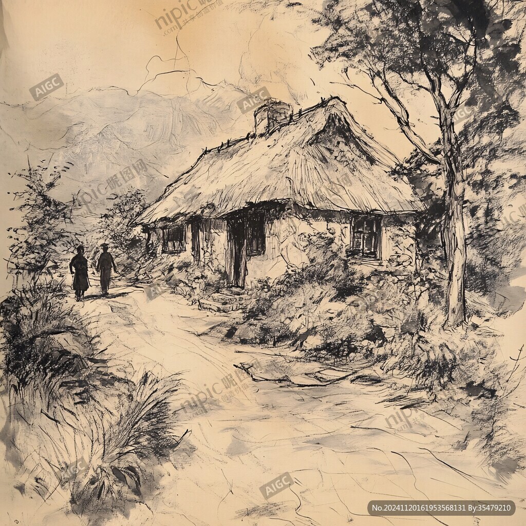 茅草屋插画