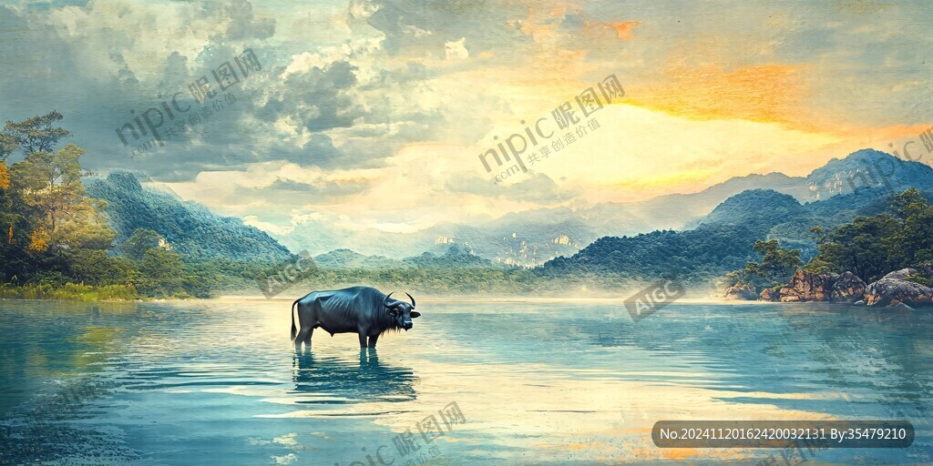 动物风景油画
