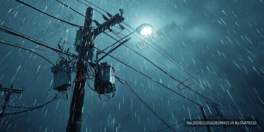 雨中电线杆