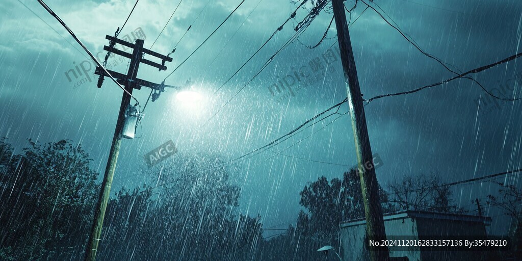 雨中电线杆