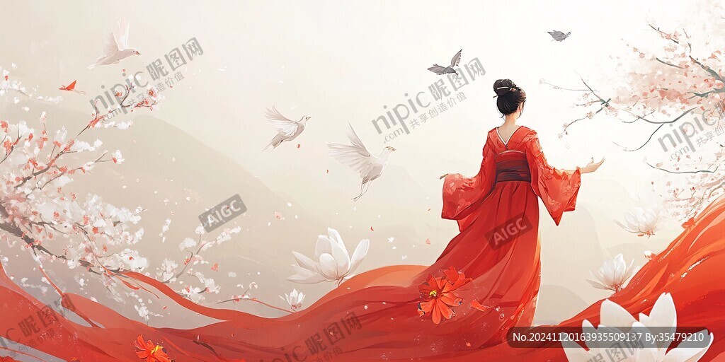 红衣美人插画