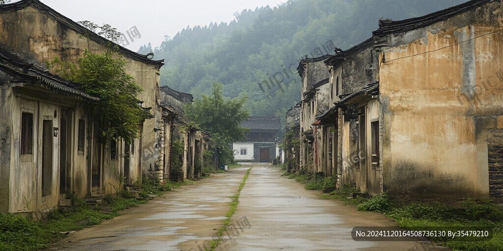 雨中古村