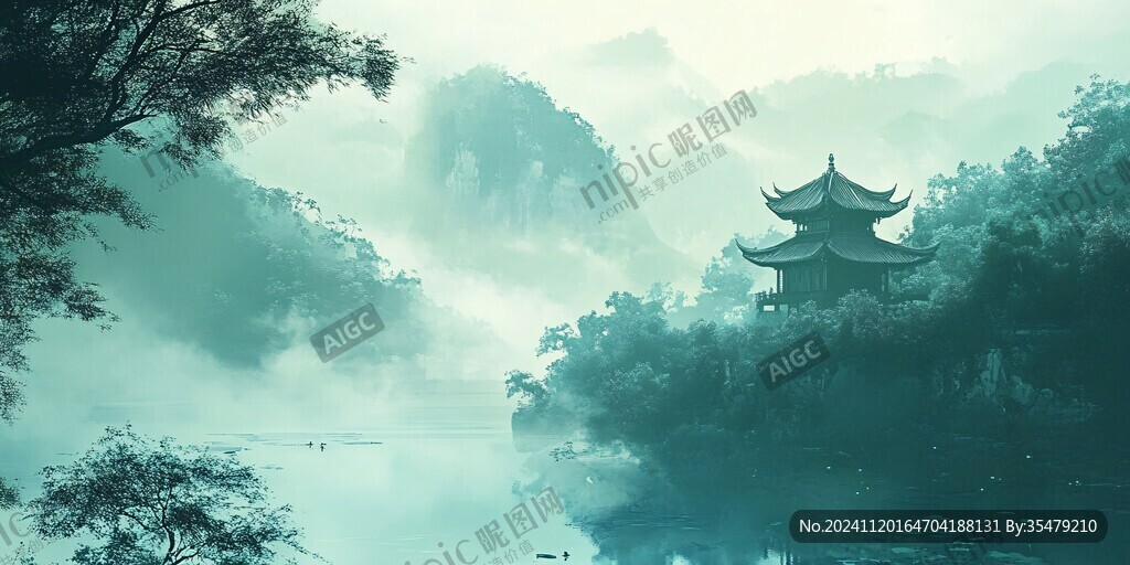 山水楼阁雅致意境风