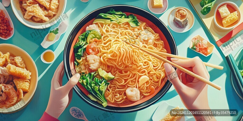 吃面插画