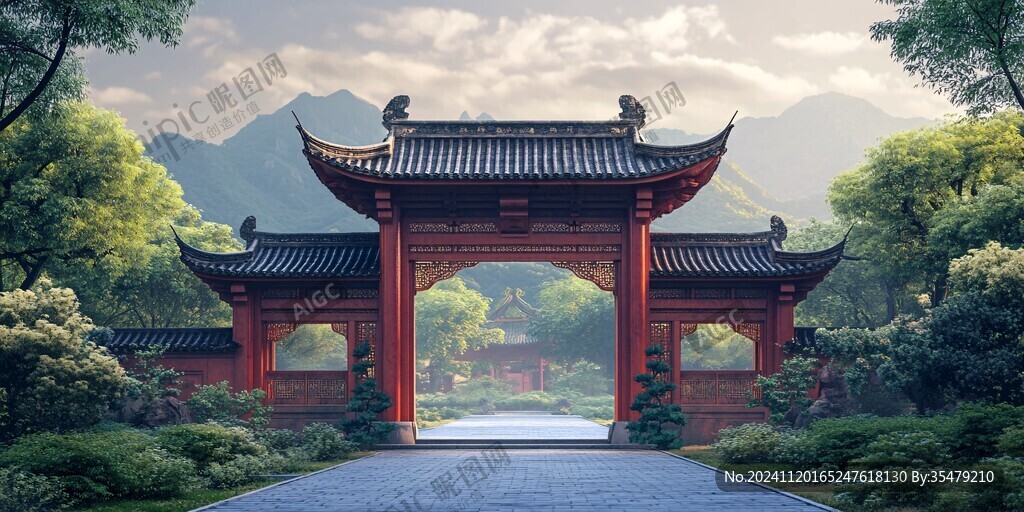 中式门楼拱门大门背景