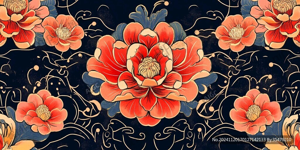 牡丹花线描金轻奢