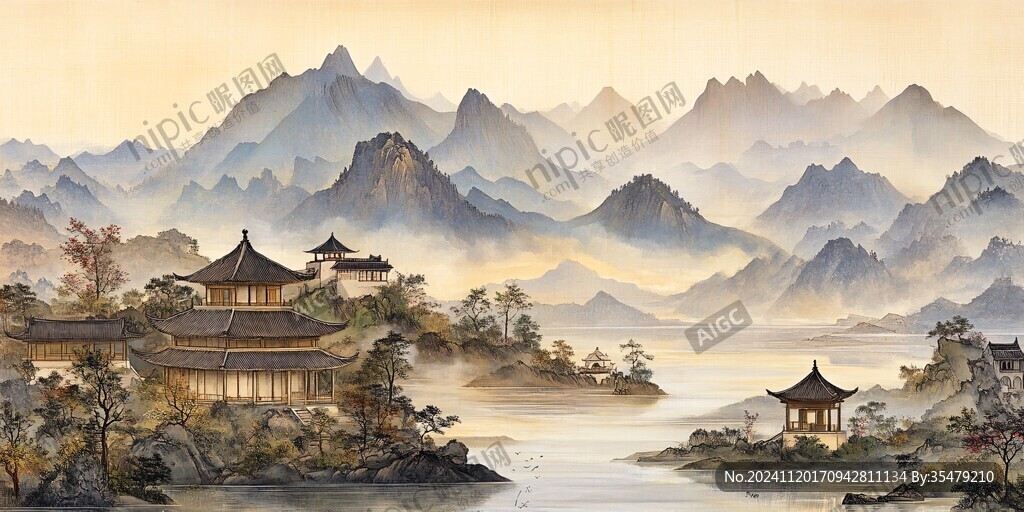 新中式楼阁皇宫山水