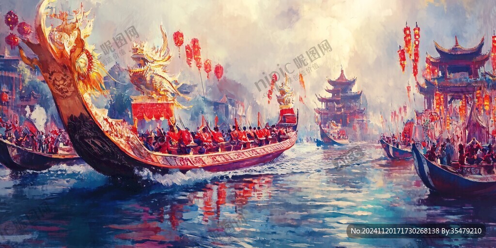 古代运河龙船场景