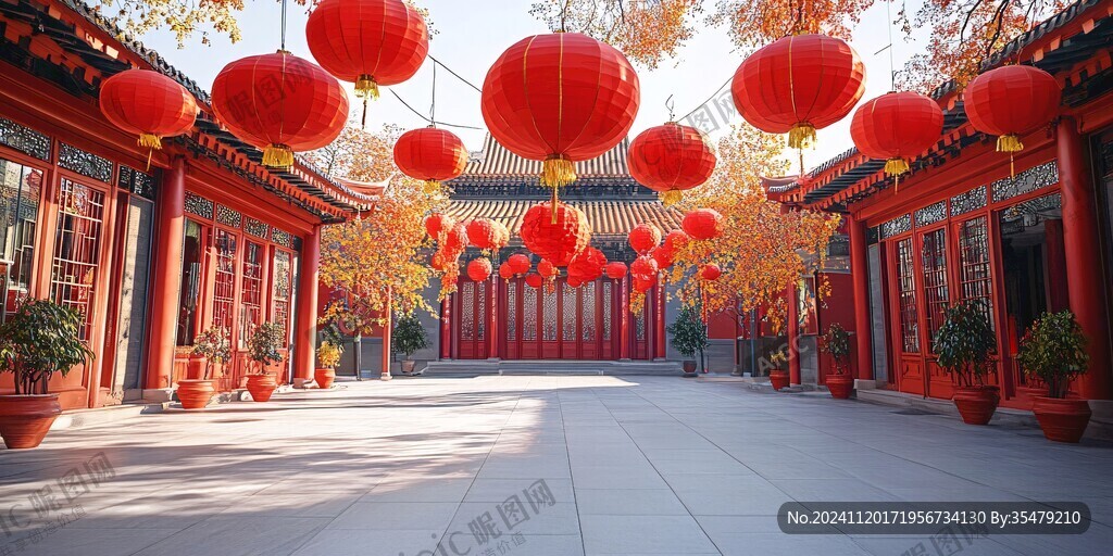 红色灯笼走廊