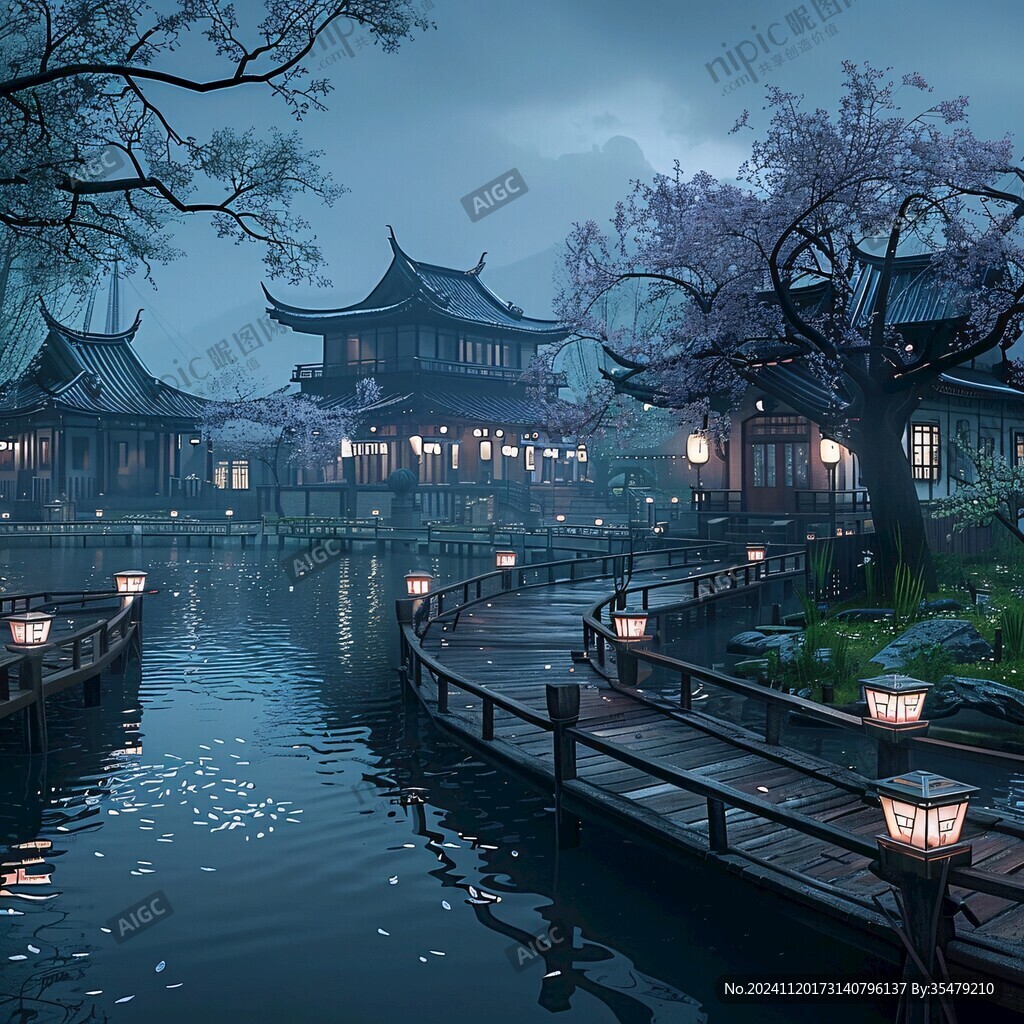 玄幻古镇夜景