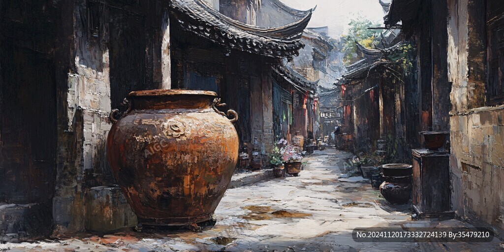 油画古街巷